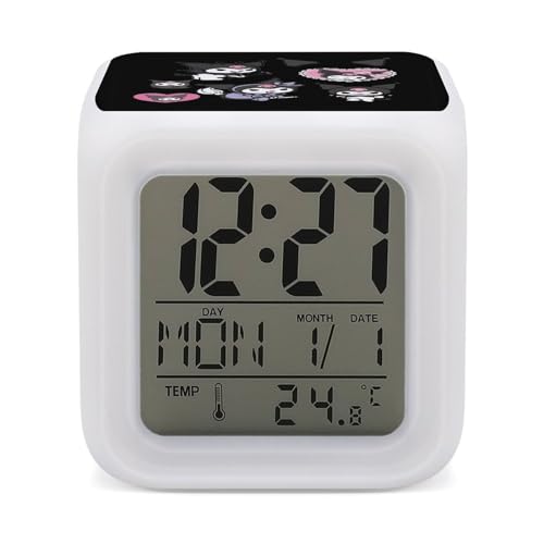 サンリオ クロミ 目覚まし時計 アナログ 大音量 アラーム マルチカラー調整可能 置き時計 デジタル カレンダー 温度 湿度 カレンダー デジタル時計 寝室 時計 バックライト スヌーズ機能付き ホワイト