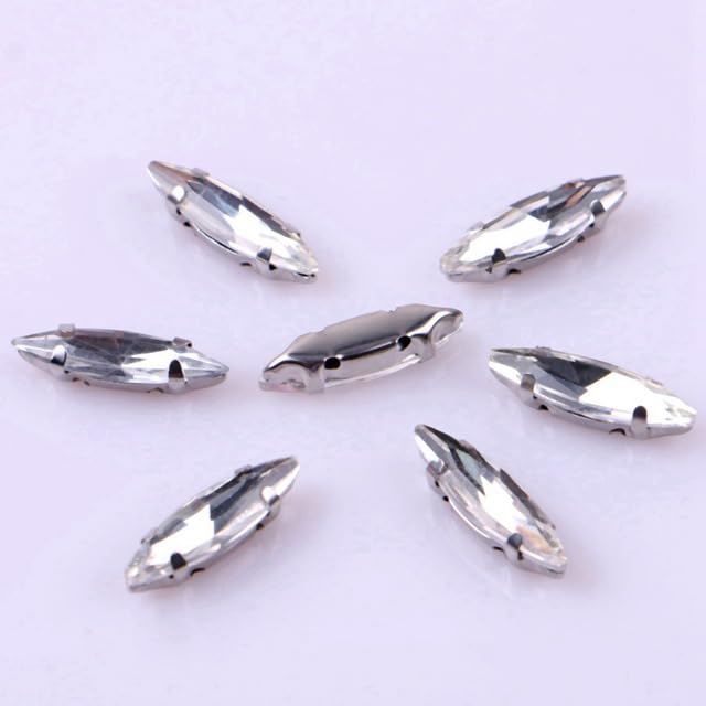 4x15mm 20pcs/Pack Glass Sew On Rhinestone with Claw Sewing On Horse Eye Metallic Setting Silver Metal Claws 4 Holes Diamond-Clear Crystal