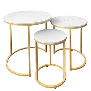 AT-VALY Nesting Tables Coffee Table Set of 3,Round Side Table Small Accent Table for Living Room,Bedroom Apartment (Gold)