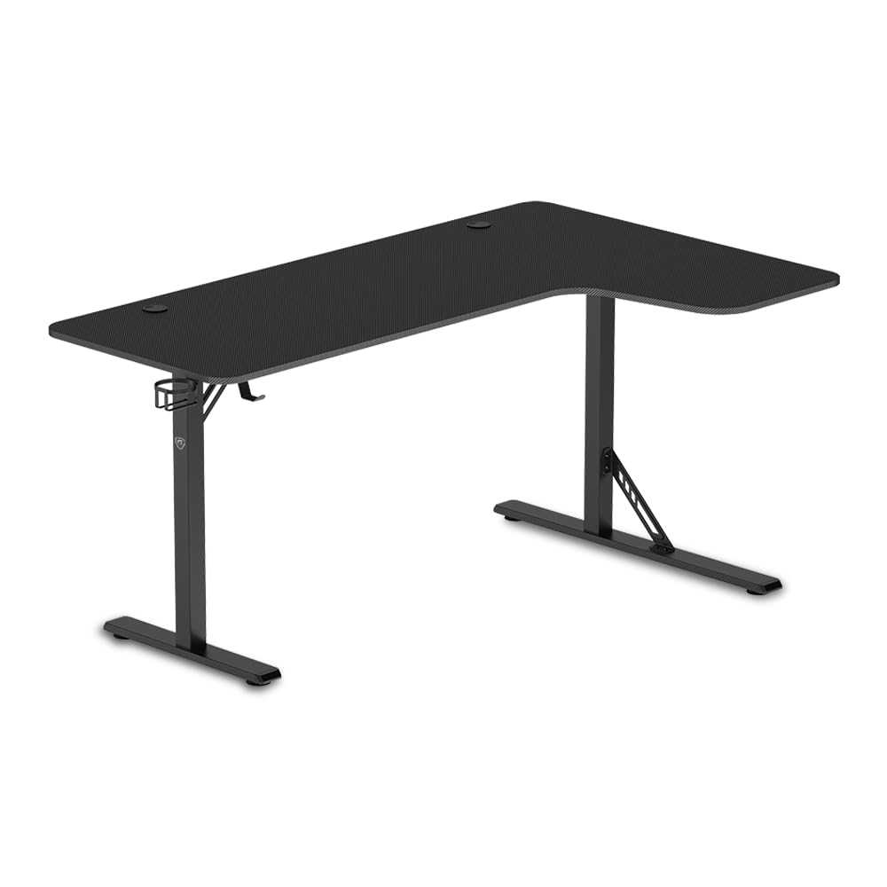 REKT R-Desk 160 L (Droite) Bureau Gamer d'angle L160 x P60-100 x H75 cm - Supporte jusqu'à 120 Kg - Porte Gobelet - Repose Casque - Bureau Gaming d'angle en L PC Console Table