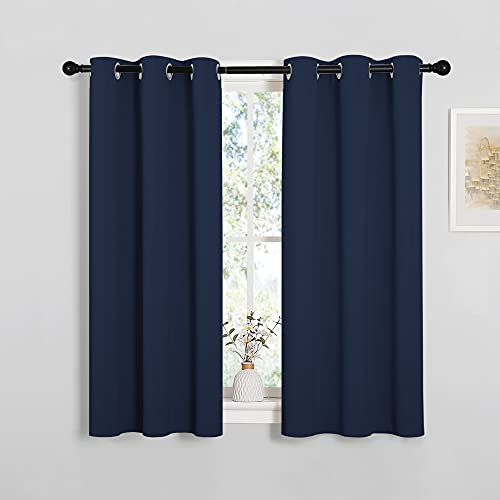 NICETOWN Blackout Draperies Curtains, All Season Thermal Insulated Solid Grommet Top Blackout Curtains/Drapes for Kid's Room (Navy, 1 Pair, 34 x 45 inches) Navy 34"W x 45"L (Pack of 2)