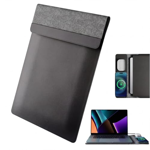 Housse pour ordinateur portable avec chargement sans fil | Housse multifonctionnelle 4-en-1 en cuir, tapis de souris et tapis de bureau | Charge rapide pour téléphones et écouteurs | Protection