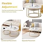 Marmor Optik Couchtisch Runder Goldrahem - 2er Set Satztisch, Modern Wohnzimmertisch und Beistelltisch für Wohnzimmer, Ø80x45H cm & Ø60 x35H cm (Weiß und Gold) – Bild 3