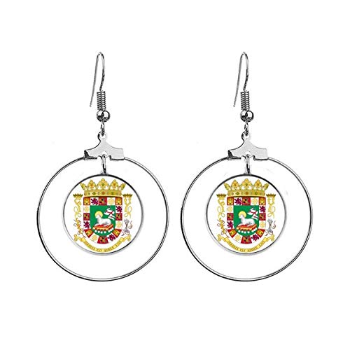 Pendientes colgantes con emblema nacional de Puerto Rico, Metal Plata