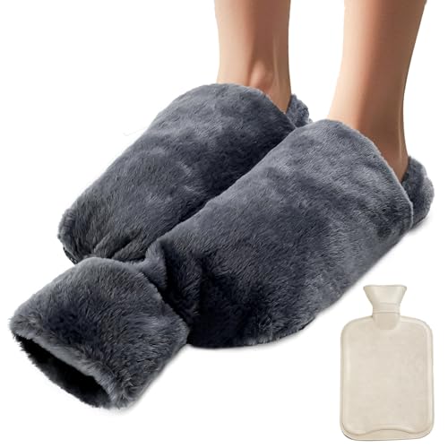 WJMY Fußwärmer ohne Strom Wärmflasche mit Bezug 2L Foot Warmer Weich Kalte Füße Wärmen für Damen Auslaufsichere Fußwärmflasche Büro Schreibtisch Bett Sofa