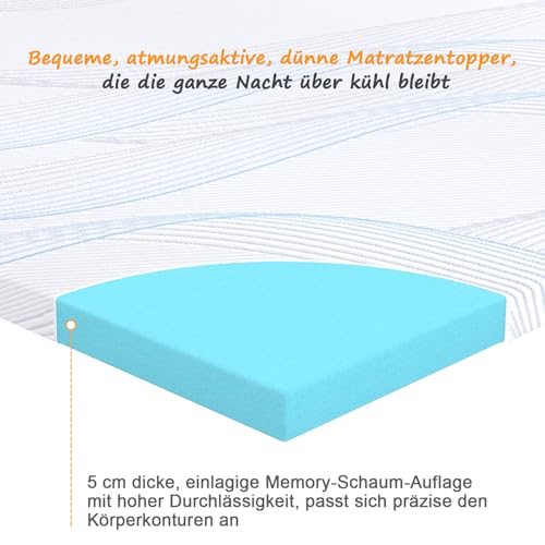 Sleremind Topper 140x200cm, Hochwertiger Matratzen Topper 140x200cm,5cm Höhe Mit weichem Komfortschaum und Einer stützenden Schicht, weicher atmungsaktiver Bezug, Mittlere Festigkeit