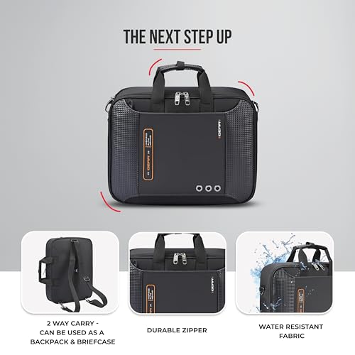 Image of Gear Inspired Alive Moving 14L /16 inch Faux Leather Water Resistant Laptop Briefcase /Office bag /Laptop Messenger for Men /Women (Black - Orange)