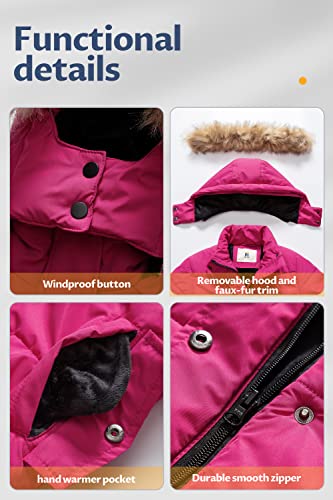 Creatmo Us Girl's Winter Long Puffer Coat Thick Padded Soft Fleece Snowboard Jacket With Hood Rose Red 8 #TOP5