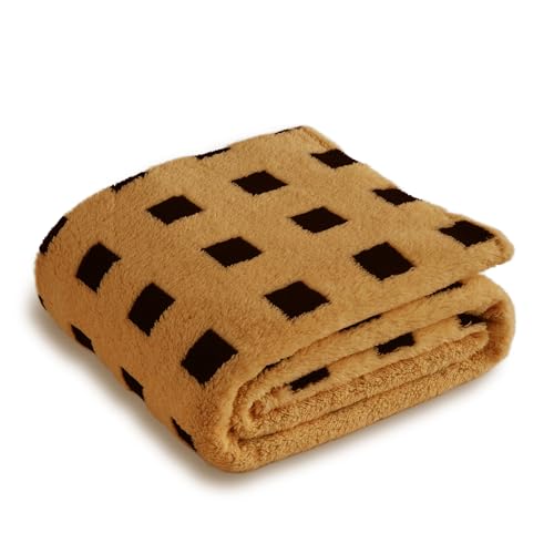 PLEVONITH King Size Fuzzy Blanket for Couch for Bed320GSM - Black and Brown Checkered Blanket Throw, Christmas Blanket Cozy Blankets for Women Gift, 108x90 Inches