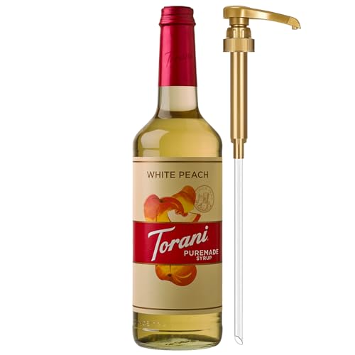 Torani Puremade Syrup, White Peach Flavoring for Drinks, Glass Bottle
