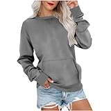 fbisuixb Crewneck Sweatshirts for Women No Hood Fall Casual Long Sleeve Pullover Tops Loose Sweatshirt with Pocket Grey