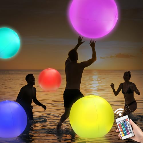 4-Pack 12 LED Light-Up Beach Balls Glow-in-The-Dark Floating Pool Toys