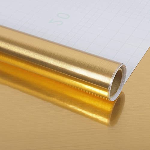 Image of WALLMATE Gold Brushed Vinyl Wallpaper Stainless Look Vinyl Contact Paper Peel and Stick Wallpaper for Kitchen Backsplash Self Adhesive Wallpaper Dishwasher Fridge Appliances (24 x 255 inch)