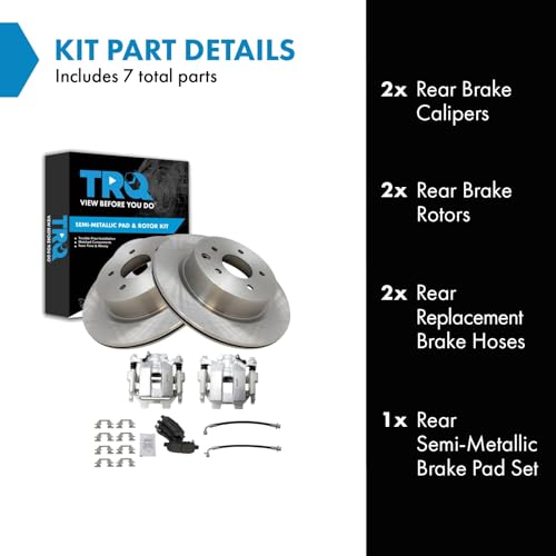 Image of TRQ Rear Brake Pad and Rotor Set Semi Metallic Calipers Compatible with 2011-2012 Infiniti G25 G37 2015 Q40