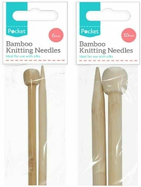 Bamboo Knitting Needles Two Each of 6mm (Size 4) and 10mm Size (000)