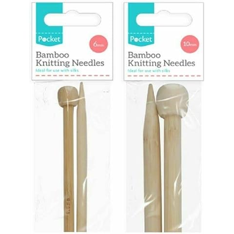 LND GIFTS Bamboo Knitting Needles Two Each of 6mm (Size 4) and 10mm Size (000) Cover