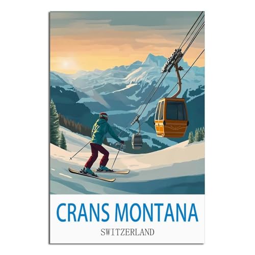 Poster Crans Montana pour salon ambiance chalet de montagne