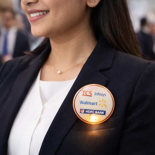 Image of Rangoli Personalized LED Badge Magnet 48 mm Round Custom Photo Logo Badge with Light Safety Pin & Magnet Sublimation Printed ID Badge. D-14