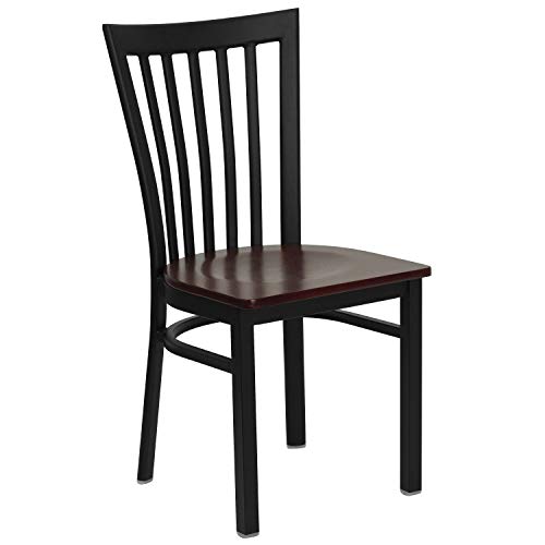 Image of Flash Furniture 4 Pk. HERCULES Series Black School House Back Metal Restaurant Chair - Mahogany Wood Seat