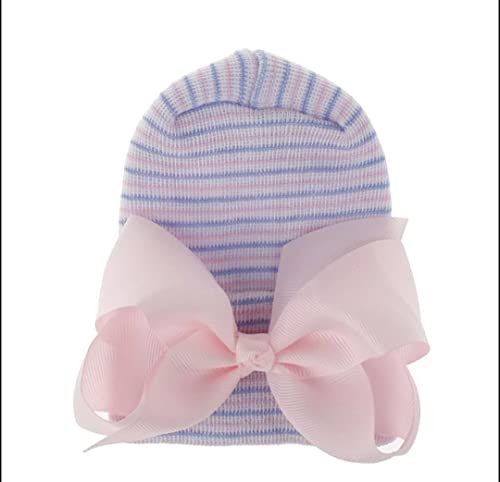 Newborn Hospital Hat with Bow/Baby Bow Beanie Hat/Unique Newborn Baby Hat/Perfect for Hospital Photo (Pink Hat Pink Bow)4