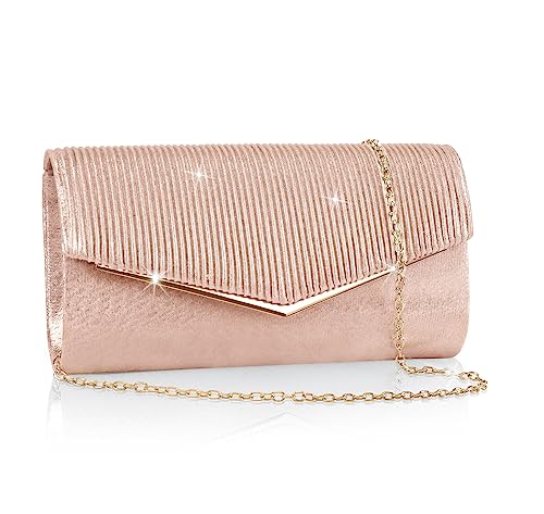 Larcenciel Pochettes et Clutches Femme, Sac de Soirée Rayures Verticales Brillantes avec Chaîne Détachable, Chic Sac a Main Femme pour Ceremonie Mariage Fete Cocktail...
