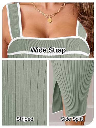 Image of MEROKEETY Womens Summer Striped Bodycon Ribbed Knit Midi Sweater Dress 2026 | Sleeveless Long Tank Dress, Soft, Stretchable, Maternity, Baby Shower, Gender Reveal, Bump Friendly, Beach, Vacation Outfit