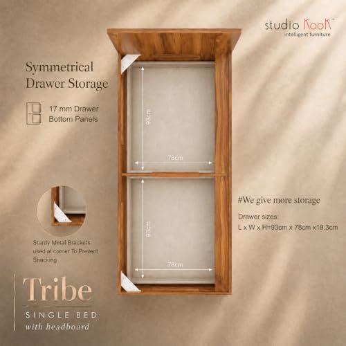 Image of Studio Kook Tribe with Headboard Engineered Wood Single Bed with Drawers (Amber Walnut, Right Side Drawer)