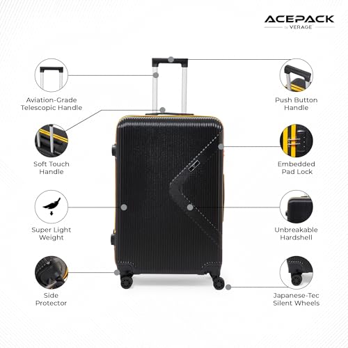 Image of ACEPACK - MEGATRON Set Of 3 Pieces (Small + Medium + Large) Trolley Bag, Lightweight Luggage Suitcase With Spinner 8 Wheel, Unbreakable Polypropylene Hard Shell, In-Built Number Lock, 3 Years Warranty