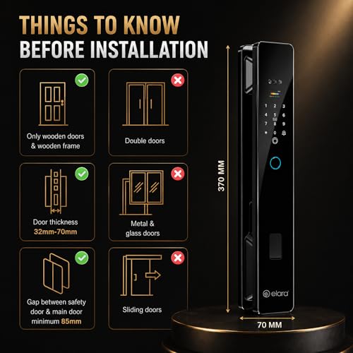 Image of Elara Apex Prime Smart Door Lock, Fingerprint, Card, App, OTP, Keys, PIN Unlock, Palm Unlock, Face Recorganisation, Alarm Alert, Bluetooth & WiFi. (Apex Prime)