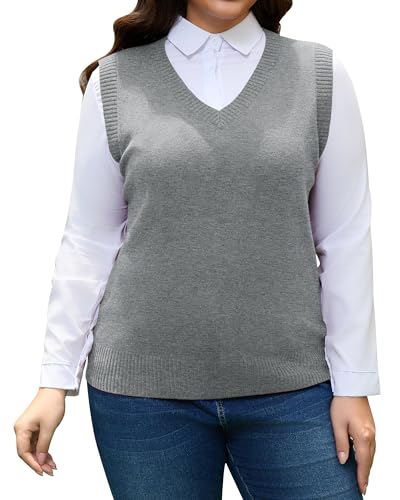 Plus Size Sweater Vest for Women V Neck Lightweight Knit Sleevele...