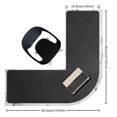 Image of Chihein L-Shaped Desk Pad (49.2 inch+ 49.2 inch) x 15.7 inch, PU Leather Corner Desk Mat, Computer Office Mouse Pad Writing Table Pad for Home Office - Black /Gray