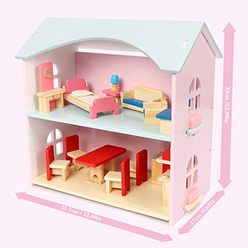 Puppenhaus Holz mit Möbeln und Zubehör, Puppenhaus Klein Gehören Schlafzimmer Küche Wohnzimmer, 22 Stück Mädchen… – Bild 7