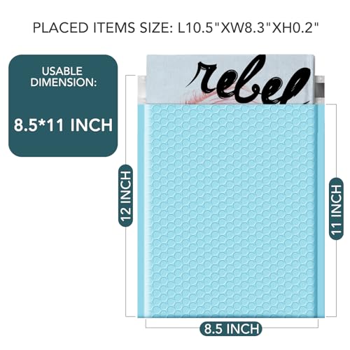 Image of Metronic Bubble Mailer 8.5x12 inch 25 Pack Light Blue Waterproof Padded Mailers | Usable Size 8.5x11 Inch Poly Bubble Mailers Self-Seal Padded Envelopes for Shipping, Mailing, Packaging for Business