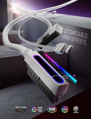 Image of AsiaHorse Hydrus-24PIN PC PSU Extension Cable ARGB LED, Copper Wire Motherboard Power Extension Cable Integrated Design, 2000W Power (Whole Set), PC Power Cord for Cable Management Right Out