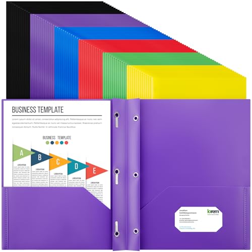 Cholemy 104 Pack Plastic Pocket Folders with Prongs Bulk,Stylish