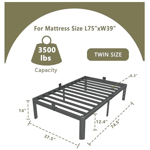 Image of ITIMIDI 14 Twin Bed Frames, Metal Platform Bed Frame Twin Size, Safety Design with Rounded Corner Legs and DIY Headboard Hole, Heavy Duty Steel Slats Support, No Box Spring Needed, Noise Free, Black
