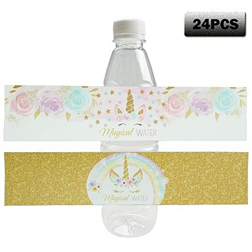 Rainbow Unicorn Bottle Wraps Waterproof Bottle Labels Baby Shower Birthday Party Magical Unicorn Water Bottle Cute DIY Decorations 24pcs