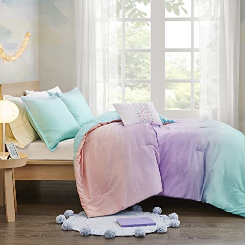 Mi Zone Glimmer Reversible Comforter Set - Colorful Metallic Glitter Ombre Printed Design, Modern Down Alternative, All Season Bedding With Matching Sham And Toss Pillow, Twin/Twin Xl Multi 3 Piece #TOP3