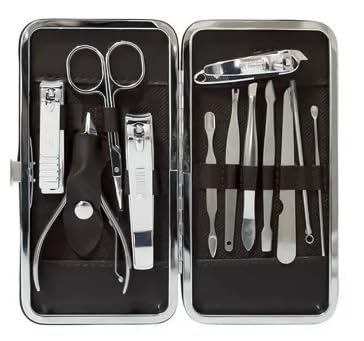 BDR Kit de Manicure Cortador de Unha Unissexo 12pc Prata Aço Inoxidável