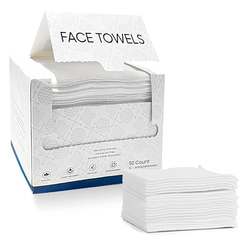 Disposable Facial Cleansing Dry Towels for all skin types (Sensitive Skin, Makeup Removal) for Daily Use (Cleansing, Nursing, Traveling). 50 counts in a box.