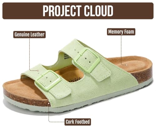 Image of Project Cloud 100% Genuine Leather Flat Sandals For Women 2026 Cork Footbed Womens Sandals with Memory Foam and arch support Vacation Essentials Slides for Women Footwear (Venita)