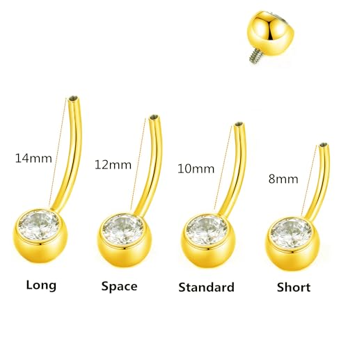 Orangelove G23 Titanium Belly Button Ring Cz Round Cubic Zirconia Internally Threaded Belly Button Navel Piercing Ring Gold 14G 14Mm Belly Body Piercings Barbell Jewelry Navel Ring For Women Men thumb #3