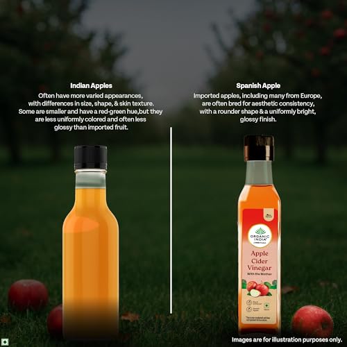 Image of Organic India Apple Cider Vinegar with Mother of Vinegar, 250ml | Raw and Unfiltered ACV |Lab tested on 250+ Parameters | Made from Spanish Apples | Imported from Spain