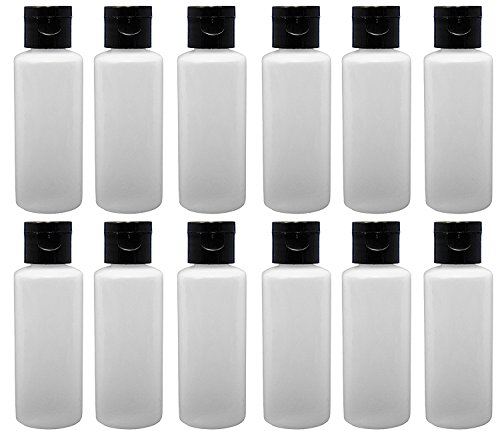 12-2-ounce Travel Bottles with Flip Caps (Black Cap)