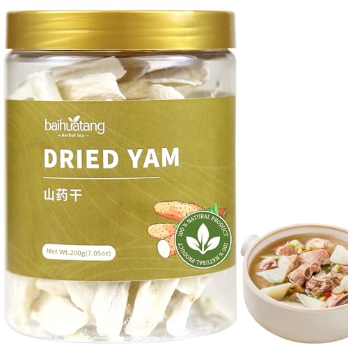 Baihuatang Natural Chinese Dried Yam Root Slice 200g/7.05 oz Huai Shan Yao Iron Stick Yam Shanyao Large Pieces Sulfur Free Natural Porridge and Soup Ingredients 铁棍山药 山药干 山药片 煮粥煲汤