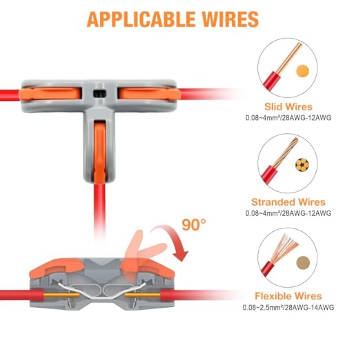 Image of XELYTON Wire Clip Connector, Universal Connection Terminals, Circuit Inline Splices Electric Connectors, Quick Connect & Freely Assemble Electrical Splicing Kit for Compact (T Type 3 Way, 5)
