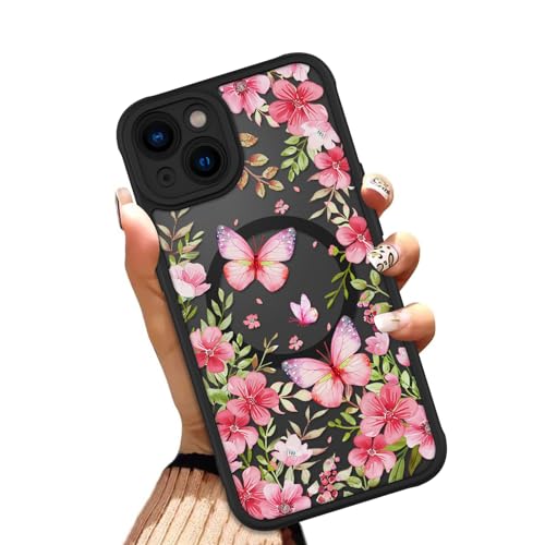 OOK Pink Butterflies Floral Flowers Phone Case Made for iPhone 13 6.1 Inch