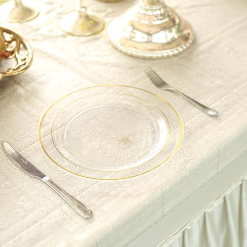 Efavormart 10 Pack - 10\" Gold-Trimmed Clear Round Plastic Dinner Plates for Weddings, Birthdays, Parties, Gathering, Graduation Ceremonies, Special Events - Thumbnail 7