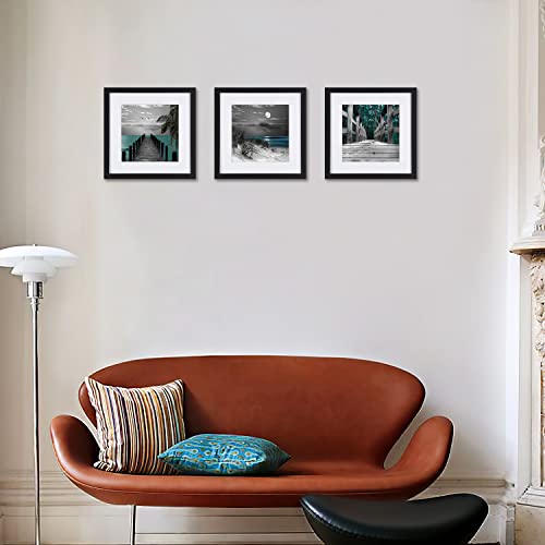 Novup Landscape Wall Art Decor Posters Seascape Moon Green Beach Theme Canvas Giclee Prints Pictures 3 Piece Black Framed Off White Matte Artwork Scenery Photos For Home Decorations #TOP2