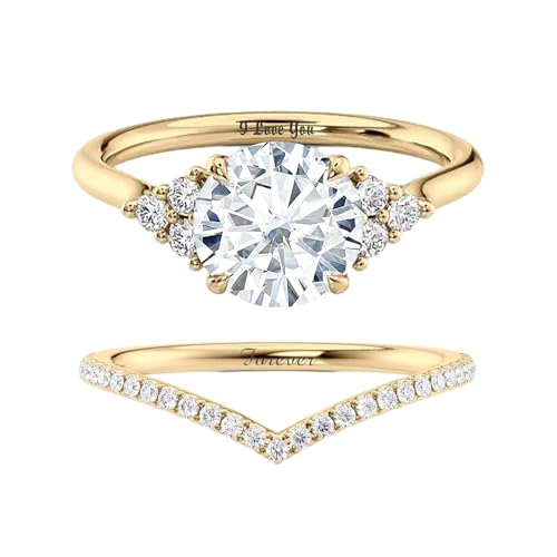 SISGEM 10K 14K 18K Solid Gold Moissanite Engagement Rings Bridal Set for Women, 1-3 Carat Round Shape Moissanite Wedding Band Set Promise Rings with Side Stones for Her